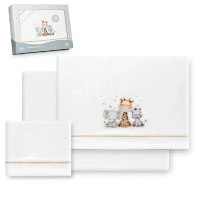 Image de Interbaby Underzy Parure de lit 100% Polyester avec Drap Housse, Plat et taie d&#039;oreiller Motif Girafe éléphant Blanc/Gris 60 x 120 cm
