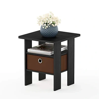 Image de Furinno Andrey Chevet end Table avec Tiroir à Poubelle, Brun, 11157Am / Mbr, Bois, Americano/Marron Moyen, One Size