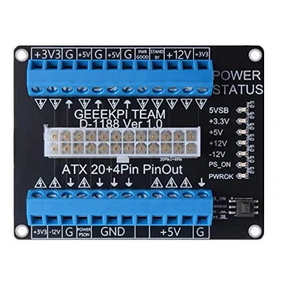 Image de GeeekPi 24/20 pin ATX DC Alimentation Breakout Board Module Adaptateur, Screw Terminal Block pour Computer PC