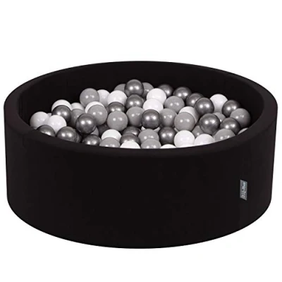 Image de KiddyMoon Piscine À Balles pour Bébé Rond 90X30cm/300 7Cm Fosses Boules Jouet Enfant, Noir: Blanc/Gris/Argenté