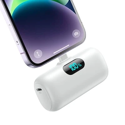 Image de Mini Batterie Externe pour iPhone 5000mAh, Mise à niveau 15W PD 3.0A Charge rapide, Compact et Léger Power Bank Écran LCD Chargeur Portable Compatible avec 14/14 Pro Max/13/12/11/X/8/7/6 Blanc