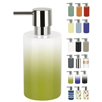 Image de Spirella Distributeur de Savon Liquide „Tube“ Céramique Lotion avec doseur en ABS chromé Capacité 300 ML (ØxH): 7 x 16 cm Vert/Blanc