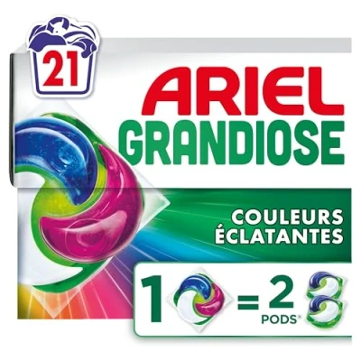 Image de Ariel Grandiose PODS, Lessive Liquide En Capsules 21 Lavages, Couleurs Éclatantes 2 X Action Détachante et Anti Odeur