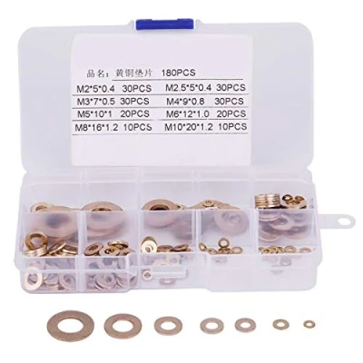 Image de Gonnely Rondelles en Cuivre Assortiment Kit, 180pcs Ensemble D&#039;assortiment De Plates Laiton avec Boîte pour Bagues D&#039;Étanchéité Et Joint Bouchon Vidange M2/m2.5/m3/m4/m5/m6/m8/m10
