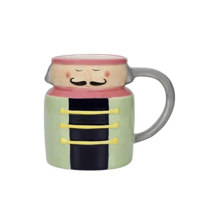 Image de KitchenCraft The Nutcracker Collection Tasse en céramique 300 ml avec étiquette cadeau Vert/noir