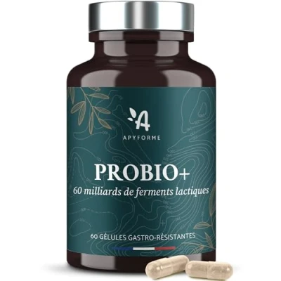 Image de Probiotique Flore Intestinale 60 Milliards UFC/Jour 10 Souches Exclusives dont Lactobacillus Gélules Gastro résistantes Fabriqué en France par Apyforme
