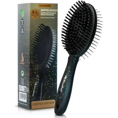 Image de BluePet Édition Limitée 2en1 Brosse Double Face Pour Chien &amp; Chat à Poils Longs Courts I Lisser, Démêler, Brosser Universelle le Toilettage du Poil, Chiot, Enleve les Nœuds