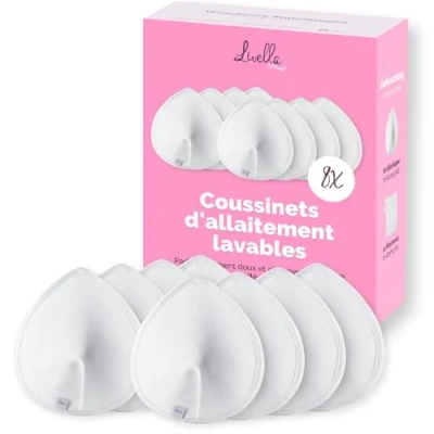 Image de Livella Coussinets d’Allaitement lavables (8 pcs) / Noyau Absorbant en Fibres Naturelles de Bambou/réutilisables/Filet à Linge Inclus