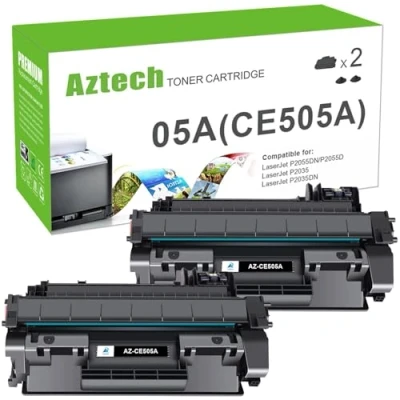 Image de Aztech Cartouche de Toner Compatible pour HP CE505A 05A 05X CE505X CE505D Laserjet P2055DN P2035 P2055 P2030 P2035N P2050 P2055D P2055X (Noir,Pack 2)