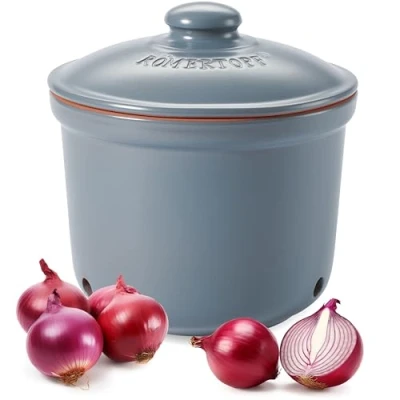 Image de Römertopf Maxi Pot de conservation frais en argile naturelle pour une longue durée vie des aliments tels que les oignons Ø 20 cm Bleu/gris