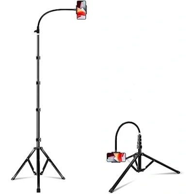 Image de elitehood 203cm Haute Trepied Smartphone, Trépied iPhone en Métal Robuste pour La Prise de Vue, Col Cygne Tripod avec Support Téléphone Pivotant à 360 15/14 / 13 12 Pro Max