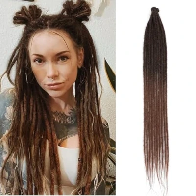 Image de Extensions De Locks 24 Pouces Fait Main Synthétique Ombre Brown 10 Brins Se Termine En Crochet Reggae Style Braiding Hair Synthetic Pour Femmes(SE Strands 10, 1B/30)