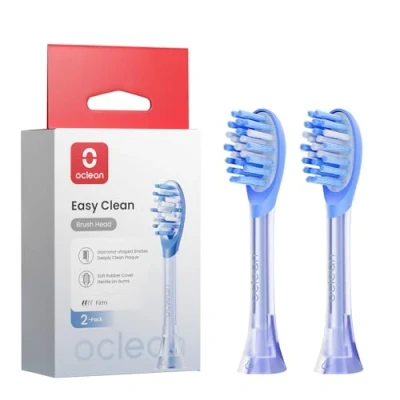 Image de Oclean Easy Clean Têtes de rechange, pack 2, brosse pour la à dents électrique Ease, Caoutchouc souple Avec poils souples, gratte langue, Bleu