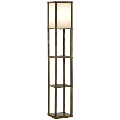 Image de HOMCOM Lampadaire étagère Lampe 26l x 160H cm 3 étagères 4 Niveaux MDF Blanc et Marron