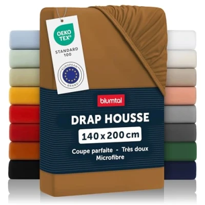 Image de Blumtal Drap Housse 140x200 cm en Microfibre certifié Oeko TEX House de lit Respirant Marron