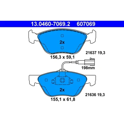 Image de ATE 13.0460 7069.2 Jeu de plaquettes frein contact signal d&#039;usure inclus ALFA ROMEO: 156 Sportwagon, Berline, GTV, FIAT: Multipla, Coupe