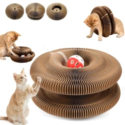 Image de Xpwghap medvala,Kitty Kurlz,Kitty Kurlz Cats Toy, Foldable Accordion Cat Toy,Magic Organ Scratcher Board for Indoor,with Bell Balls and Track Adventure,Interactive Mental Physical Exercise