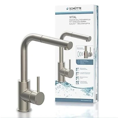 Image de SCHÜTTE 99705 Vital robinet d&#039;évier de cuisine avec douchette extractible, automatique capteur, mitigeur d&#039;évier, infrarouge sans contact en acier inoxydable