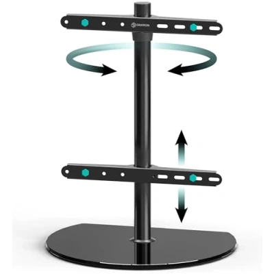 Image de ONKRON Pied de Table Verre Trempé pour 32 65 Pouces TV, Support TV Pivotant Poids 35 kg Universel Hauteur Réglable VESA 100x100 400x400/Support Montage sur PT2 B Noir