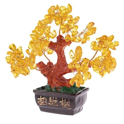 Image de lachineuse Arbre Feng Shui en Citrine Jaune de Fortune 12 cm Décoration Asiatique Japonais Déco Bonzai Pierres Précieuses Objet Traditionnel Zen