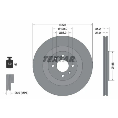 Image de TEXTAR PRO 92267103 Disque de frein 323 28 04/06 108 ventilé l&#039;intérieur revêtu sans boulon fix roue, moyeu roue