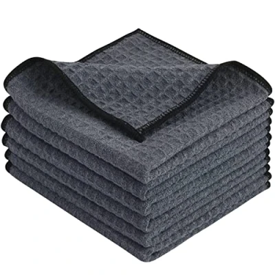 Image de KinHwa Torchons de Cuisine Microfibre, Super Absorbant Chiffon nettoyagant, essuie Vaisselle Lavette Douce Serviettes Lavable 30cm x 6 Pack Gris
