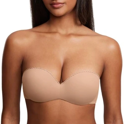 Image de DOBREVA Femme Bandeau Soutien Gorge sans Bretelles Push Up Rembourré Multipositions Naturel 100D