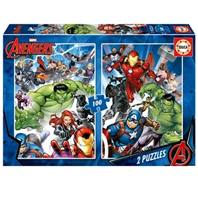 Image de Educa 2x100 Avengers 2 Puzzles réglés avec 100 pièces. Mesure : 40 x 28 cm. Composé de Grandes pièces Parfaitement finies. Recommandé 6 Ans (19679)