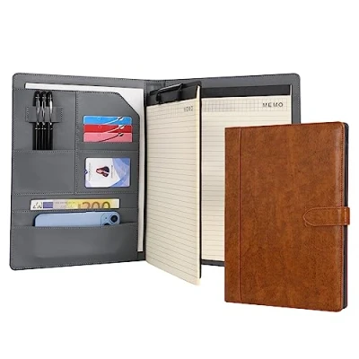 Image de Wason Portefeuille en Cuir PU A4 avec Presse papiers Bloc notes Supports de Formulaires Fichier d&#039;écriture documents Planificateur d&#039;entretiens Organisateur Conférences(Brun)