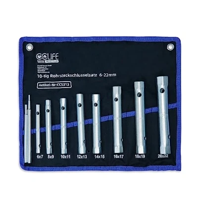 Image de CCLIFE Jeu de Cle a Tubes,Clés à Tubes Douille Tubulaires Emmanchée Clés Double Extrémité 10 pièces avec 2 Barres 6 x 7 20 22 mm