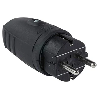 Image de Schwabe Fiche en Caoutchouc NF 230V / 16A sans Câble d&#039;Alimentation 2PT avec Mise à la Terre Adaptée l&#039;Usage Extérieur IP44 Made in Germany, Noir I 860410