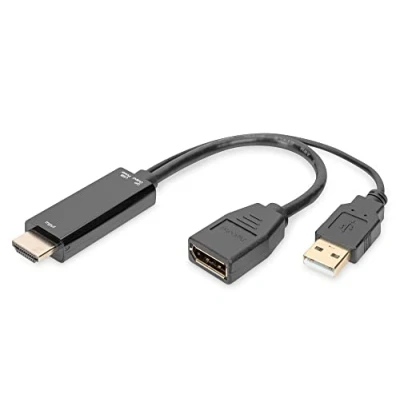 Image de DIGITUS HDMI M vers DP F avec Alimentation Externe 4K 30 Hz. 0,2 m, Noir