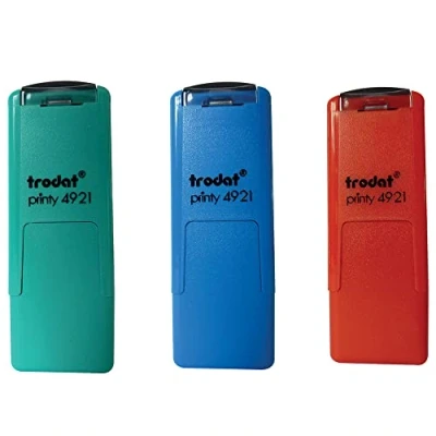 Image de Kit de Tampons pour évaluation scolaire Trodat 3 à encrage automatique rechargeables Smiley encourager les élèves Taille l&#039;empreinte : 10x10 mm Couleur bleu, rouge et vert