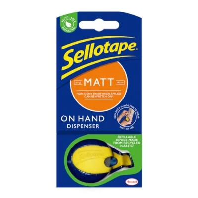 Image de Sellotape distributeur à main avec ruban adhésif mat invisible, mains libres pour les travaux manuels et l&#039;emballage, comprend un rechargeable rouleau de invisible