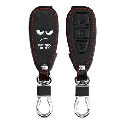 Image de kwmobile Accessoire Clé de Voiture Compatible avec Ford Keyless Go 3 Bouton Coque Protection en Simili Cuir Don&#039;t Touch My Key Blanc Noir