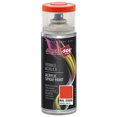 Image de Ambro Sol V4002009 Vernis Peinture Acrylique Multi Usage, Brillante pour Intérieur et Extérieur, Adapté a Tous Type de Matériau, Aérosol En Fer Blanc Recyclable 400 ml, Orange Trafic