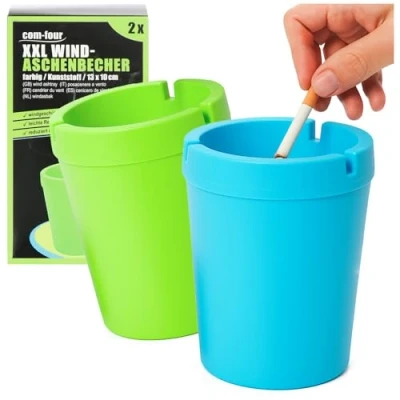 Image de com four® cendriers 2X XXL pour l&#039;extérieur Coupe Vent gobelets tempête avec Couvercle de Voiture, Ø 10 cm (Vert + Bleu)
