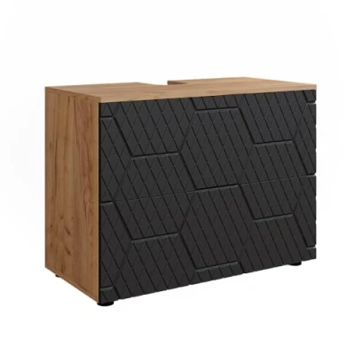 Image de Vicco Meuble sous Vasque Simple Irma, Chêne de Force doré/Anthracite, 80 cm avec 2 tiroirs
