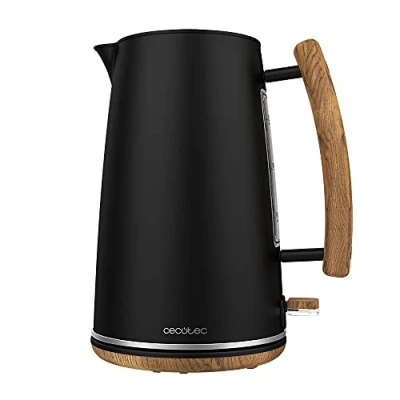 Image de Cecotec Bouilloire ThermoSense 400 Black Woody 1,7 L de capacité et 3000 W, Hautement résistant à la corrosion entièrement sans BPA, Base rotative 360, Filtre anti calcaire amovible