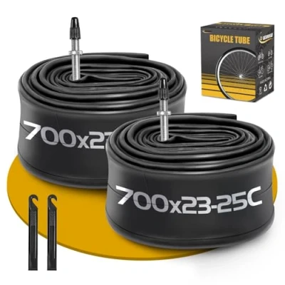 Image de Pack de 2 Chambre à air 700 x 23 25C pour Vélo Route FV48mm Valve Presta, Compatible avec Les Pneus 23C/24C/25C