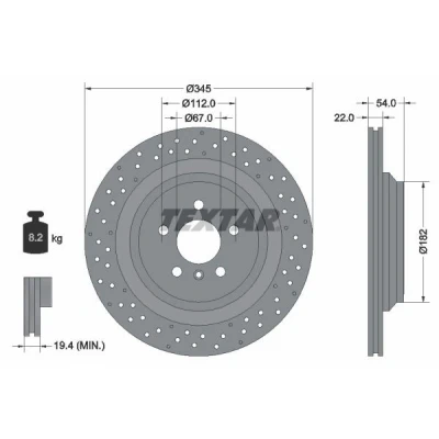 Image de TEXTAR PRO 92283703 Disque de frein 345 22 05/06 112 ventilé l&#039;intérieur, troué revêtu sans boulon fix roue, moyeu roue