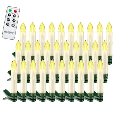 Image de DEUBA® 30x bougie LED de Noel blanc chaud sans câble décoration lumineuse aspect cire fonctionnement à pile