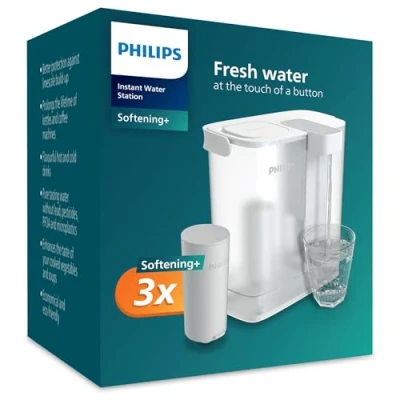 Image de Philips Filtre instantané à eau, 3 cartouches filtrantes de remplacement SOFTENING+, RÉDUCTION DU CALCUL L&#039;EAU JUSQU&#039;À 50% SUPPLÉMENTAIRE, capacité litres, débit rapide 1 l/min, USB C