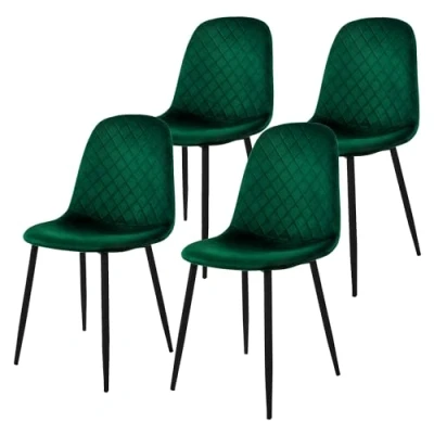 Image de ML Design Chaise de Salle à Manger, Lot 4, Vert Foncé, Revêtement en Velours, Pieds Métal Noir, avec Dossier Ergonomique, Moderne, pour Le Salon Bureau Chambre Cuisine, Kit Montage