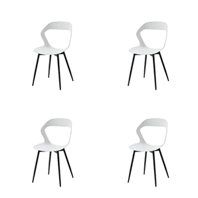 Image de HJhomeheart Chaise de Salle à Manger Moderne, Lot 4 Chaises, Cuisine avec Pieds en Métal, Bureau Style Scandinave, Design Dossier Creux (Blanc + Noir)