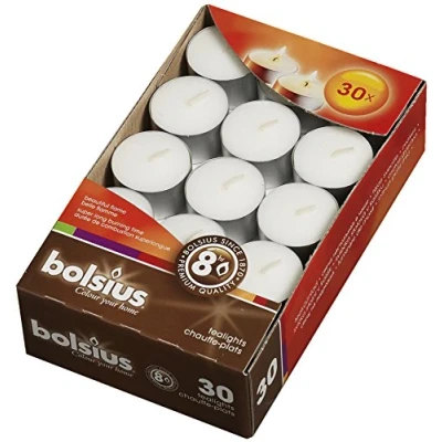 Image de BOLSIUS 103630519500 Lot de 30 Bougies Chauffe Plat Cire Paraffine Blanc