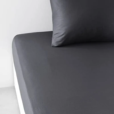 Image de Drap Housse 180X200 2 Personnes Grand Bonnet 30 Coton Uni Essential Fusain