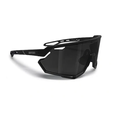 Image de Bertoni Lunettes de Cyclisme VTT Running Sport pour Hommes Femmes en TR90 Protection 100% UV Grand Verre Antibuée mod. ALPHA (Noir Mat/Noir Brillant Miroir Argent)