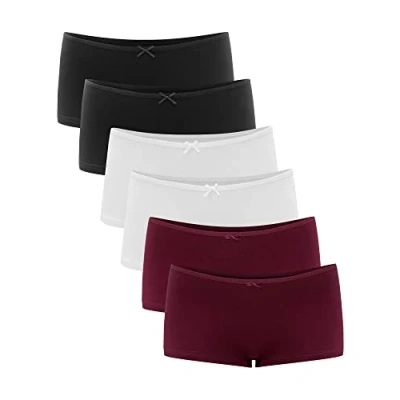 Image de Libella® Lot de 6 Shorty Femme Coton,Culotte en Coton Boxer Stretch Slip, Taille Basse Confortable,Noir Blanc Rouge XXL