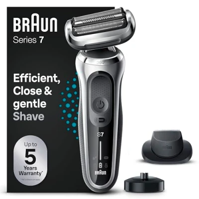 Image de Braun Series 7 Rasoir Électrique pour Homme avec Tondeuse De Précision, Base Recharge, Technologie Wet &amp; Dry, Rechargeable, À Grille Sans Fil, 71 S4200cs, Argent